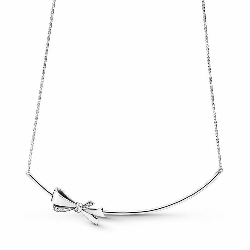 Pandora Brilliant Bow Necklace - Sterling Silver/Silicone/Cubic Zirconia - Canada | AZ3472UK